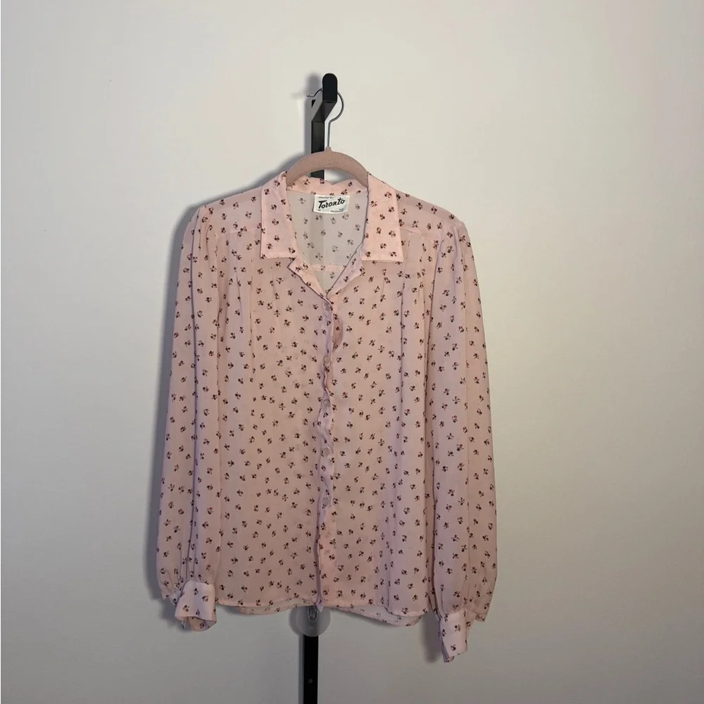 Vintage Pink Floral Button-Up Blouse Size 14 - Picture 2 of 5